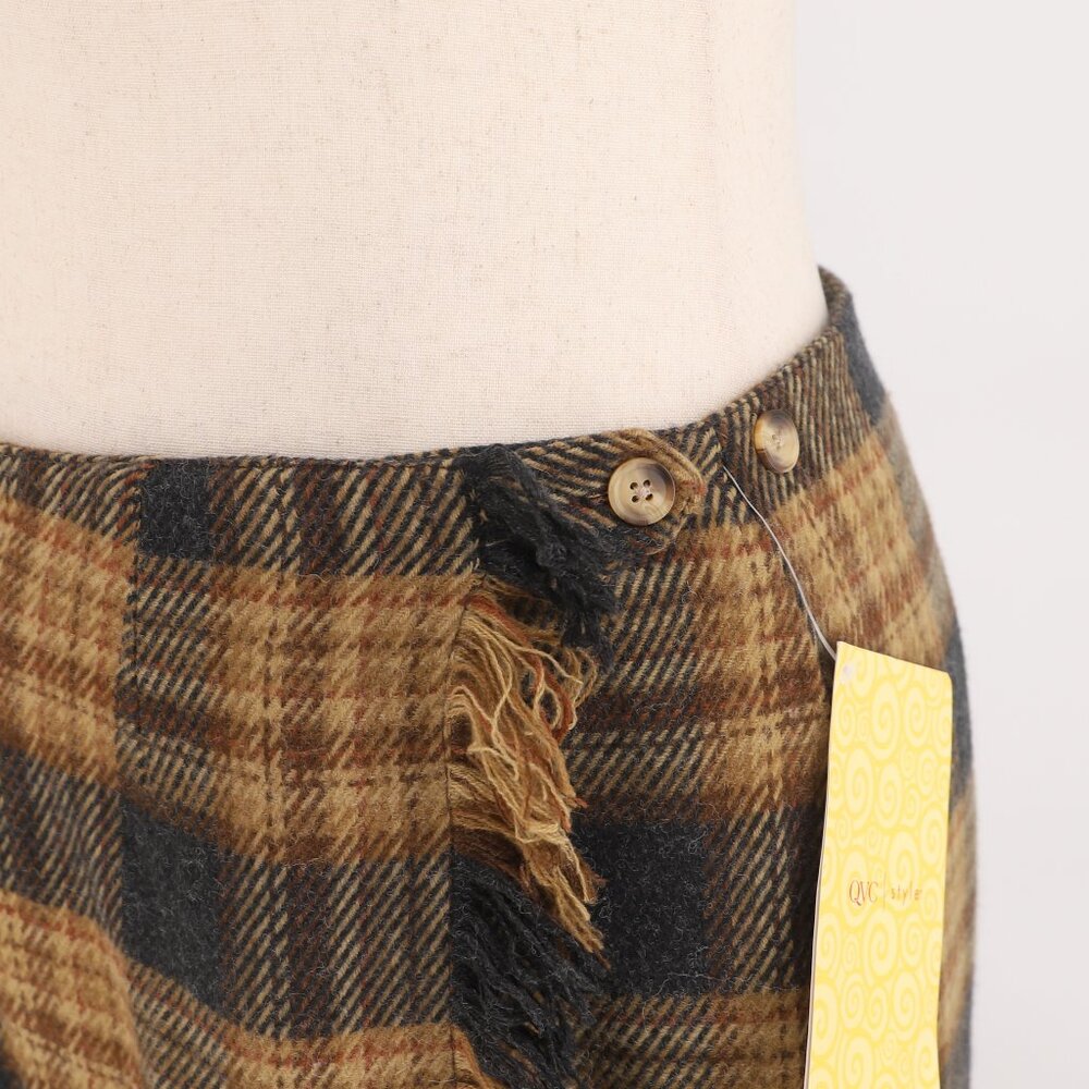NWT DENIM&CO. Vintage Plaid Fringe Trim Wrap Midi Skirt Wool Blend Size 24W - Picture 5 of 8
